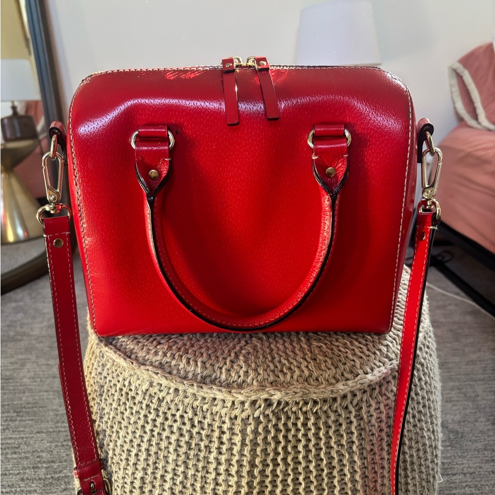 Kate Spade Cherry Red Genuine Leather Handbag w Strap - Picture 4 of 6